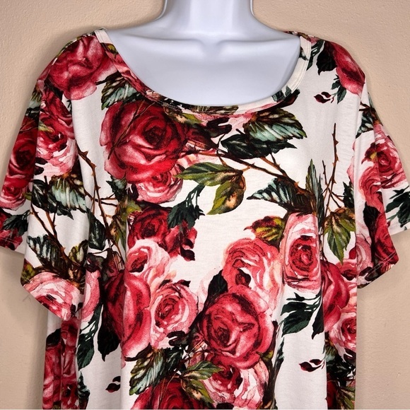 3XL LULAROE WHITE PINK FLORAL DRESS SHIFT STYLE SHORT SLEEVE STRETCH - Picture 7 of 13